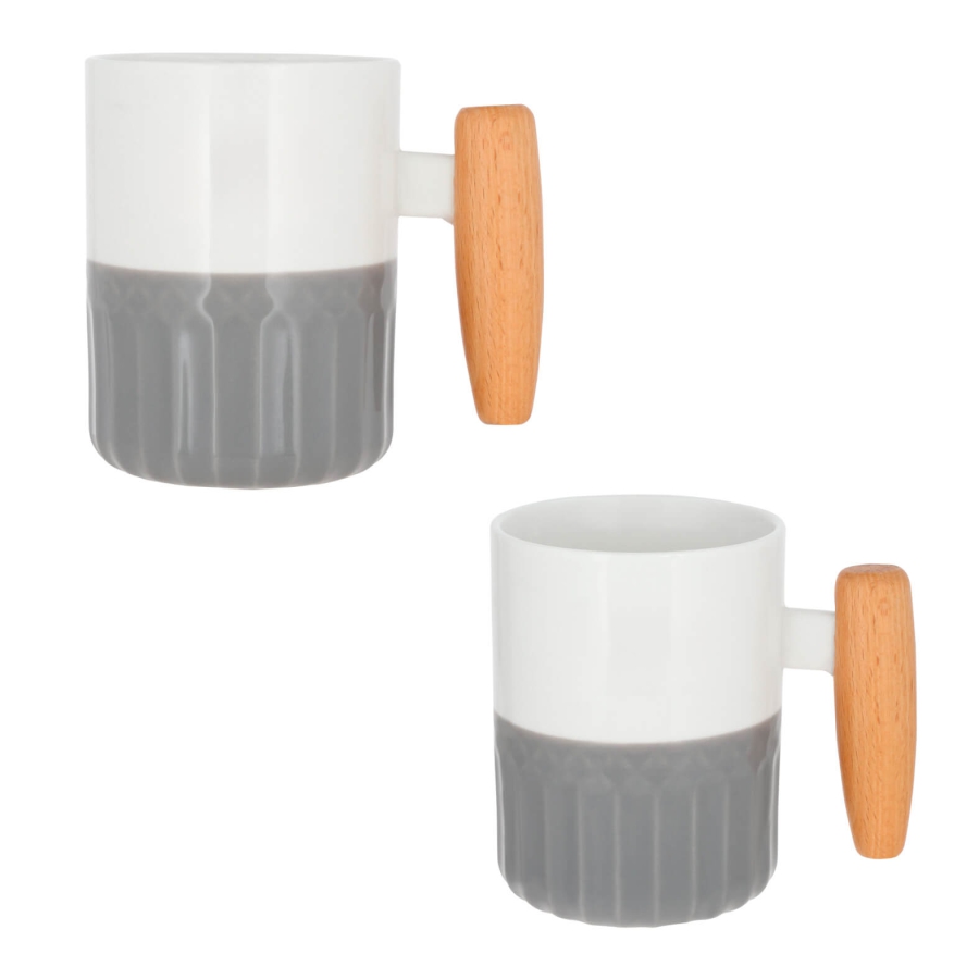 TAZA DE CERÁMICA ACABADO BRILLOSO CON ASA Y MADERA F0560
