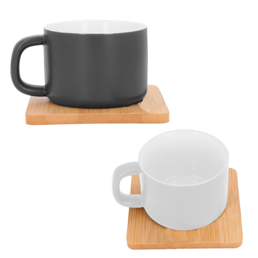 TAZA DE CERÁMICA CON BASE DE BAMBÚ CUADRADO F0564