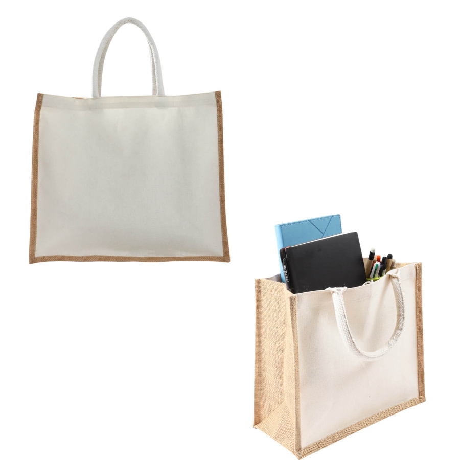 BOLSA DE YUTE LAMINADA CON FRENTE DE LONETA F0222