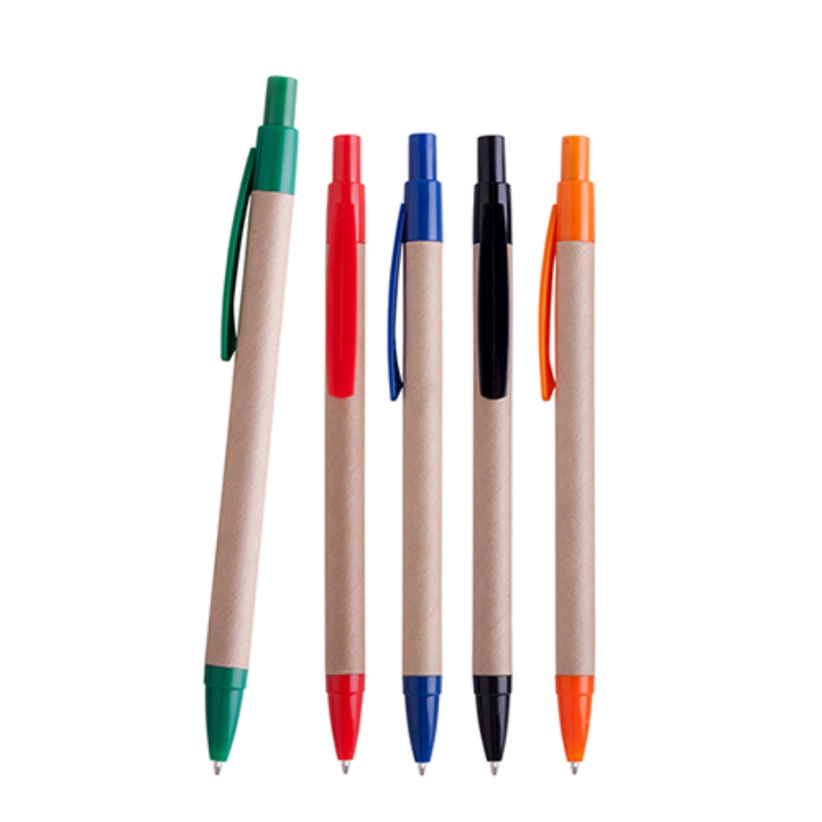 BOLÍGRAFO DE CARTÓN CON CLIP DE PLÁSTICO DE COLOR  F0269