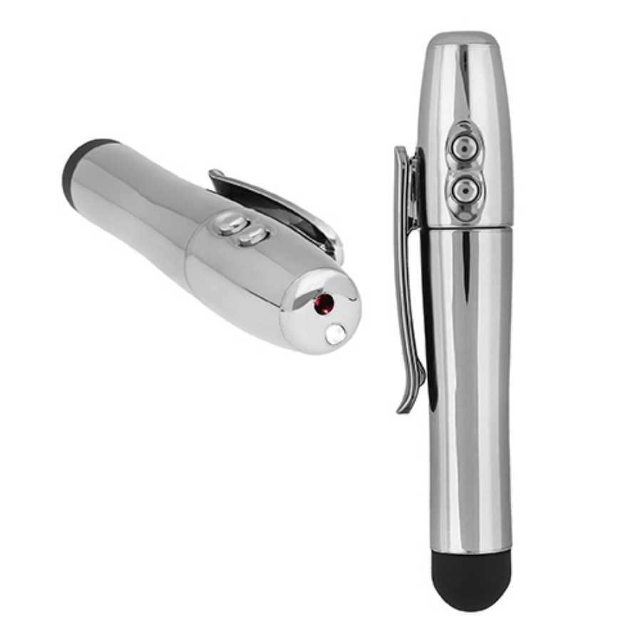 APUNTADOR LÁSER CON GOMA TOUCH SCREEN, LUZ Y CLIP , INCLUYE 3 BATERIAS  F0292