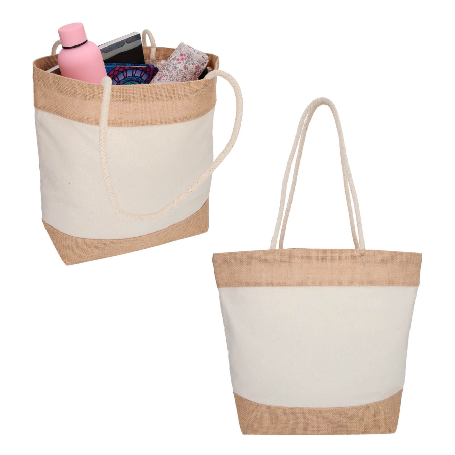 BOLSA DE YUTE Y ALGODÓN COSIDA CON ASAS F0102