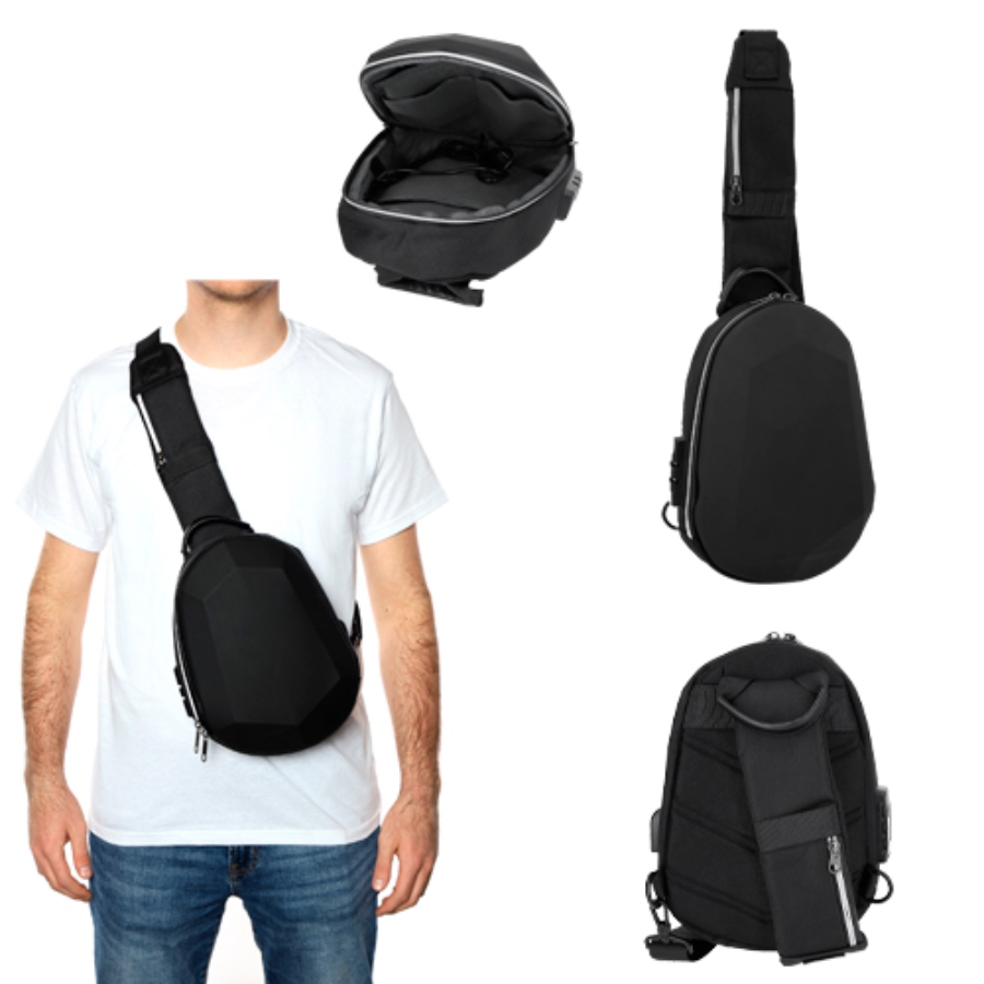 BOLSO DE HOMBRE DE CARCASA DURA. CONTIENE 5 COMPARTIMENTOS INTERNOS, CANDADO DE SEGURIDAD, ENTRADA LATERAL PARA BATERIA PORTÁTIL ( INCLUYE CABLE) F0122