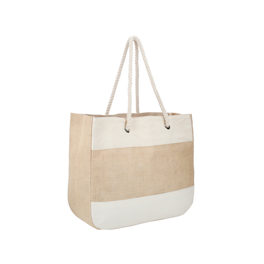BOLSA DE YUTE LAMINADA, COSIDA Y CON ASAS DE ALGODÓN. F0151