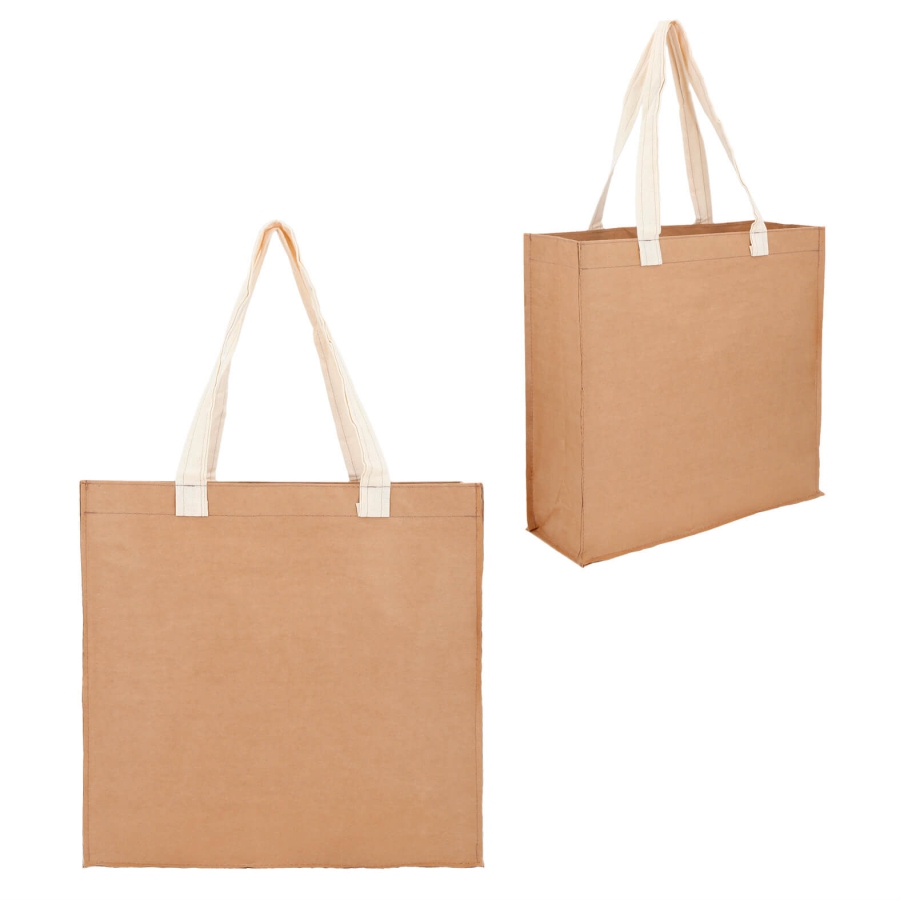 BOLSA ECOLÓGICA DE CARTON COSIDA Y AMINADO CON ASA DE ALGODÓN. RESISTENTE AL AGUA  F090